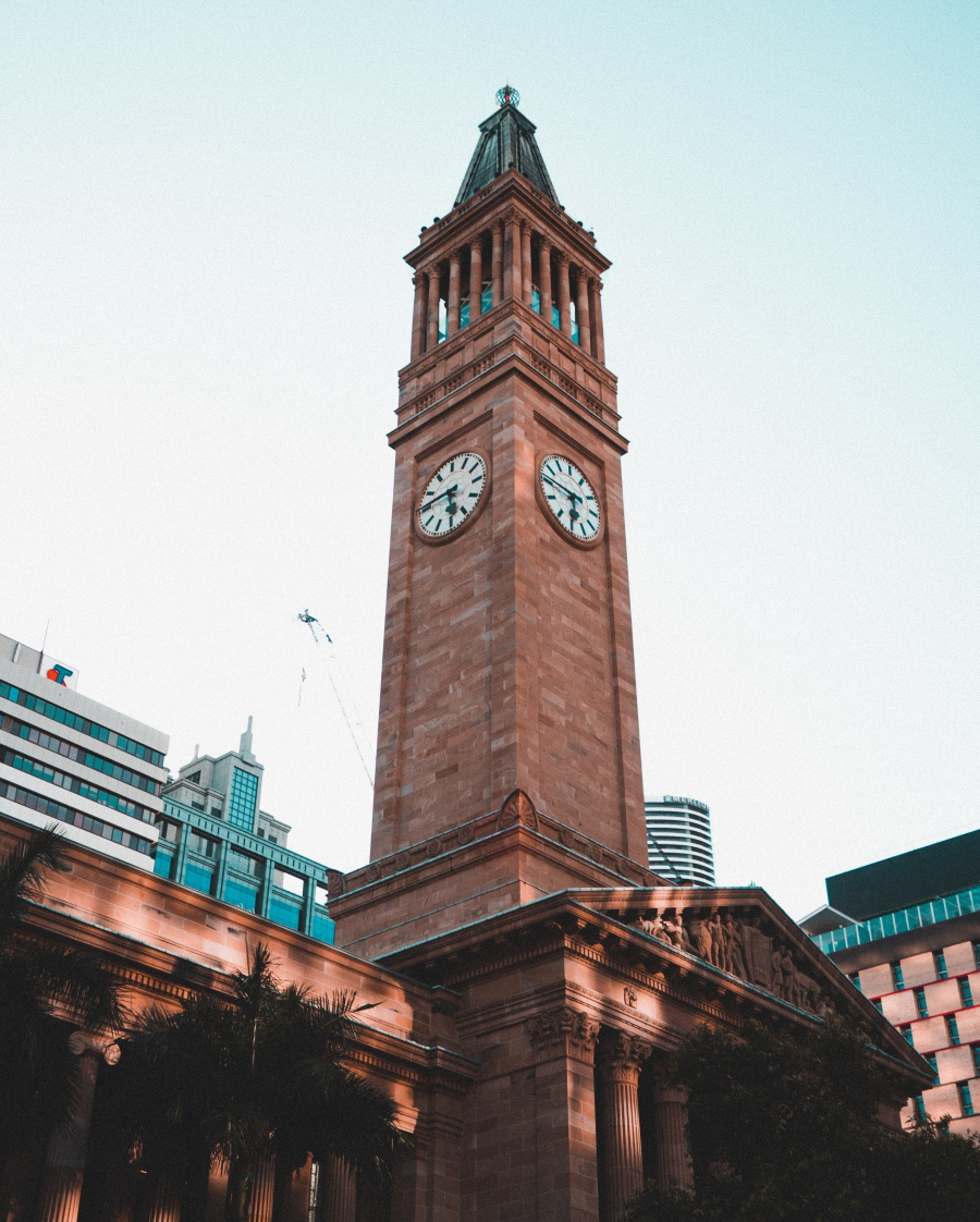 Museum of Brisbane building looking at the clock